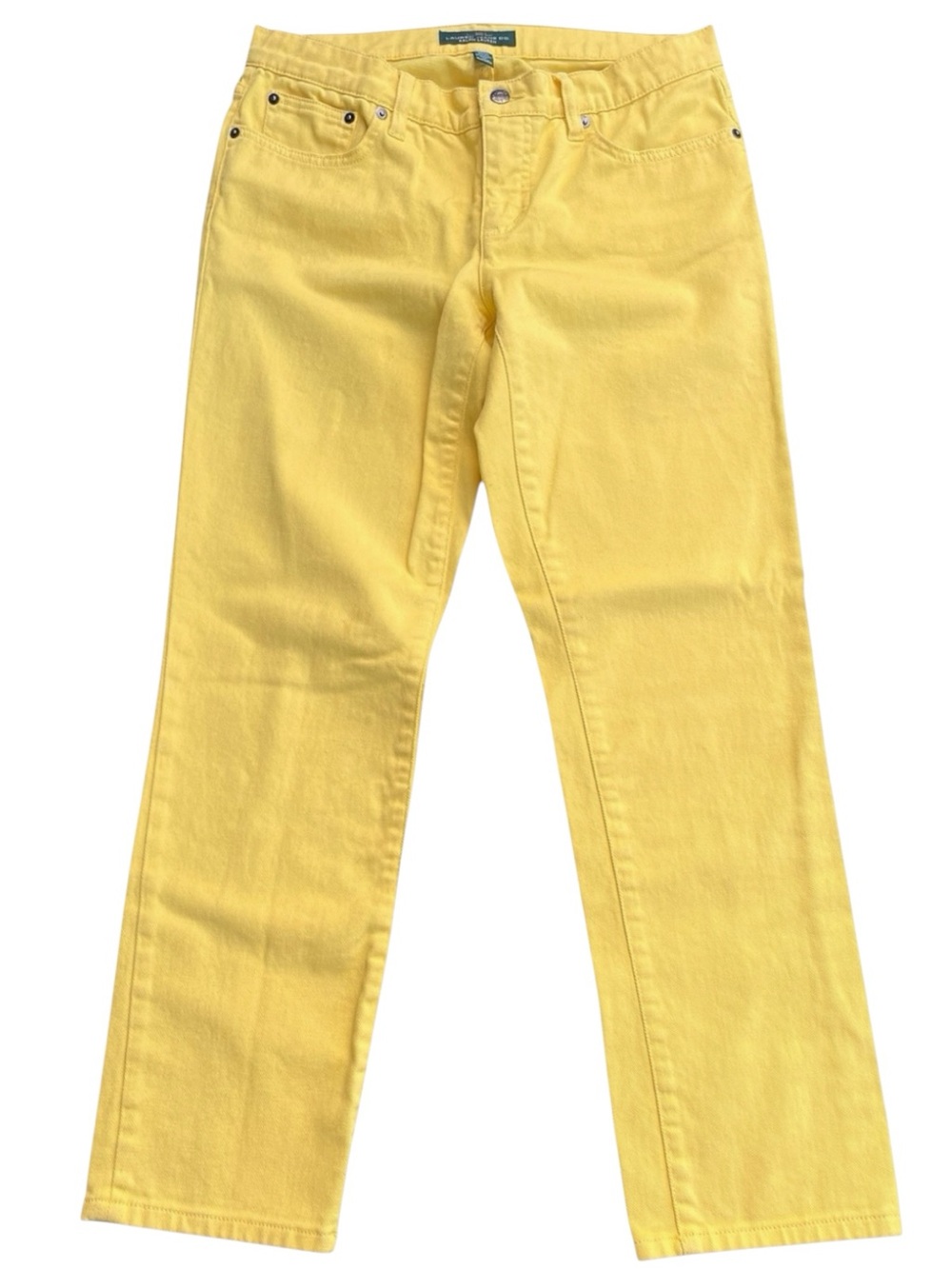LRL Lauren Jeans Co. Banana Yellow Cotton Modern Straight Ankle Jeans (8)